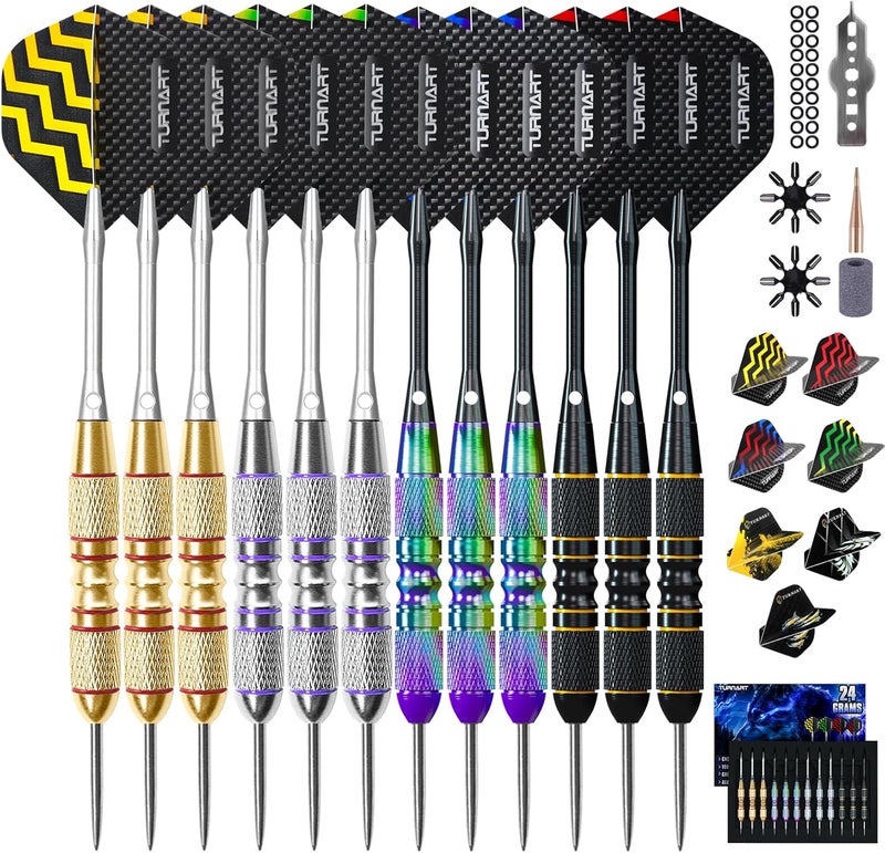 Turnart Darts Metal Tip Set - Steel Tip Darts Darts Set Professional Metal Darts 12 pcs 22/24 Grams Pro Dart Set with Stylish Case Aluminum Shafts Extra 9 Flights - Image 1